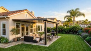 Patio cover attached to a Southern California home requiring a building permit in Riverside County