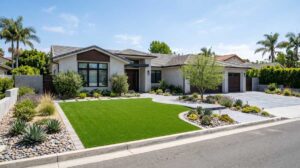 Artificial turf lawn increasing home value in a California neighborhood