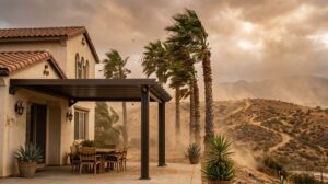 Sturdy aluminum patio cover withstanding Santa Ana winds in the Inland Empire